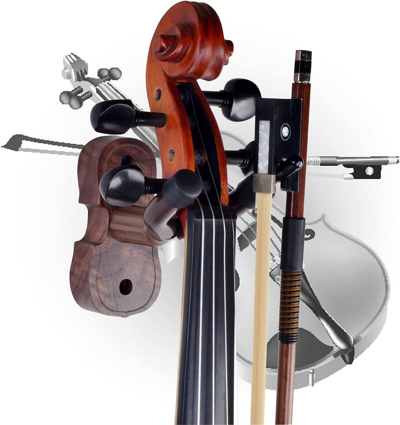 KingPoint Violin Viola Wall Mount Hanger, Hook,Rose Wood holder,hooks,with Bow Hook,Home & Studio Wall Mount Violin Hangers - Image 5